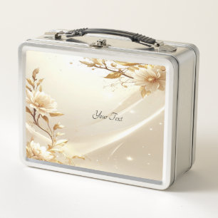 Caja para almuerzo de flores blancas y doradas
