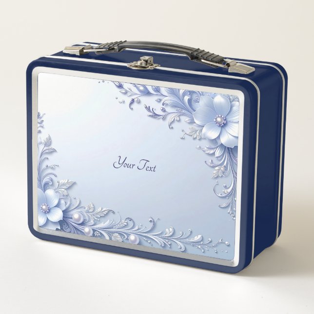 Caja para almuerzo de flores ornamentadas azules c (Anverso)