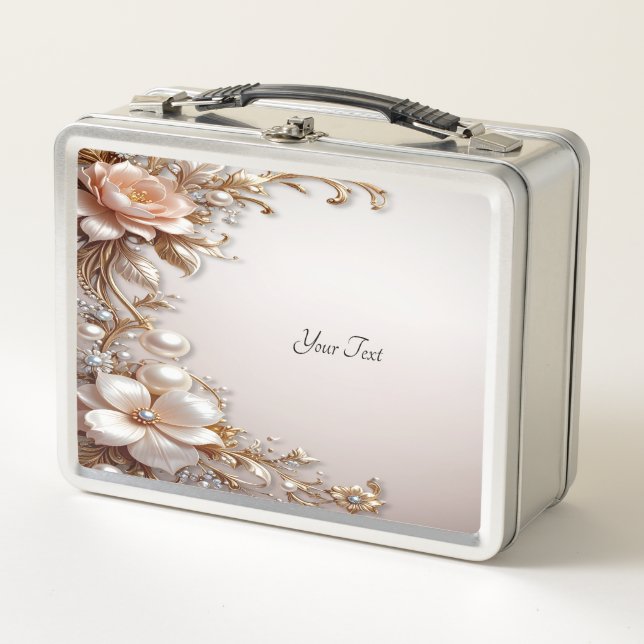 Caja para almuerzo de flores suaves rosadas y blan (Anverso)