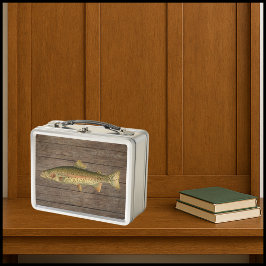 Caja para almuerzo de madera oscura de trucha arco