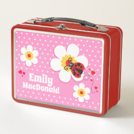 Caja para almuerzo de mariquita rosa roja nombre d