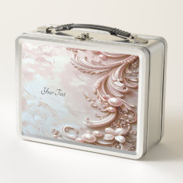 Caja para almuerzo de perla ornamentada rosa y flo