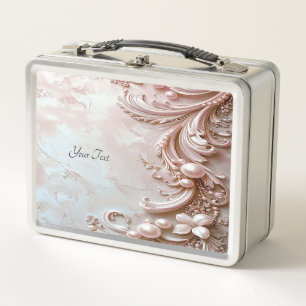 Caja para almuerzo de perla ornamentada rosa y flo