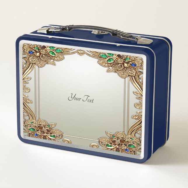 Caja Para Almuerzo Dorada Elegante Y Ornamentada (Reverso)