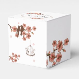 Caja para recuerdo de Bodas, Pajaritos y flores