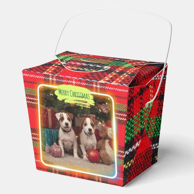 CAJA PARA REGALOS チェック柄がかわいいジャックラッセルテリアの子犬たちとクリスマス♡  (Anverso)