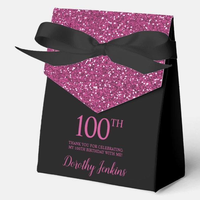 Caja Para Regalos 100 años Purpurina Black Hot Pink Gracias (Anverso)