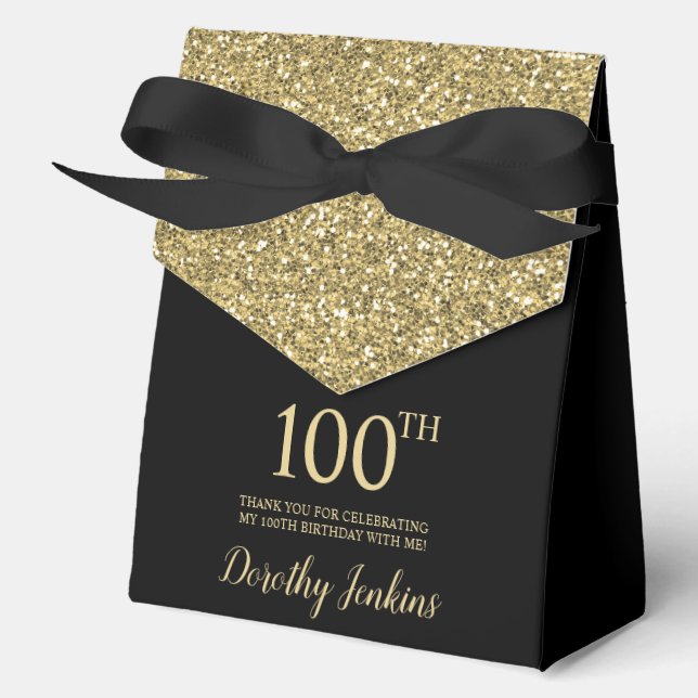 Caja Para Regalos 100th Birthday Black Gold Glitter Thank You (Anverso)