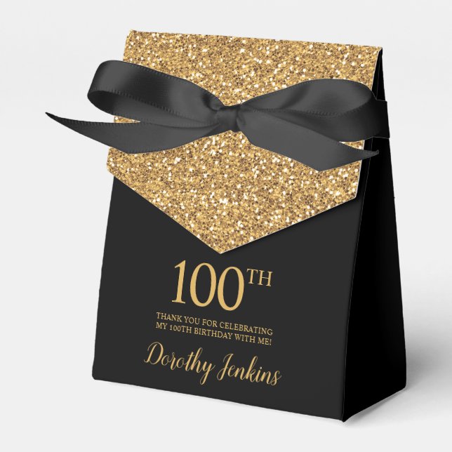 Caja Para Regalos 100th Birthday Black Gold Glitter Thank You