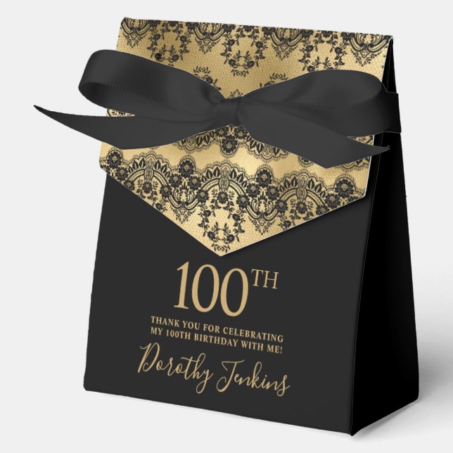Caja Para Regalos 100th Birthday Elegant Gold Lace Thank You (Anverso)