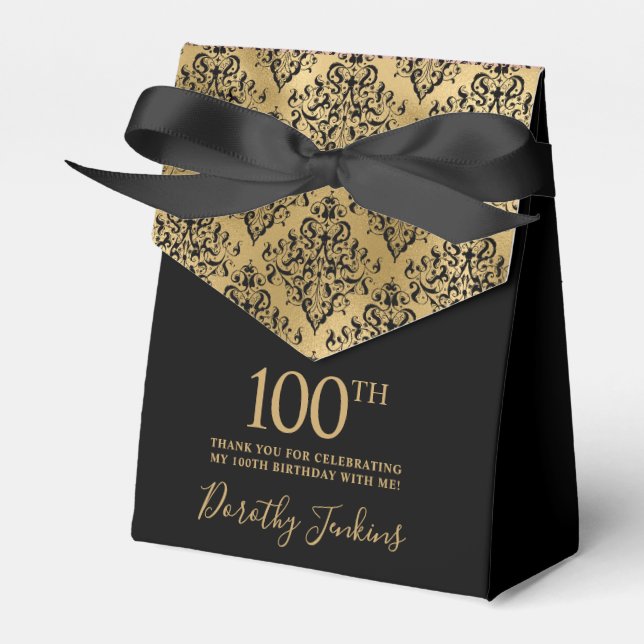 Caja Para Regalos 100th Birthday Gold Damask Thank You (Front Side)