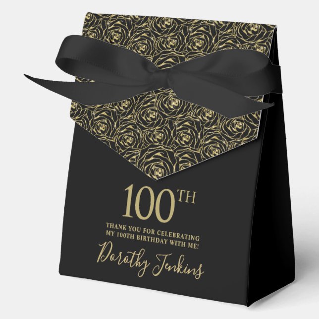 Caja Para Regalos 100th Birthday Gold Glitter Roses Thank You  (Anverso)