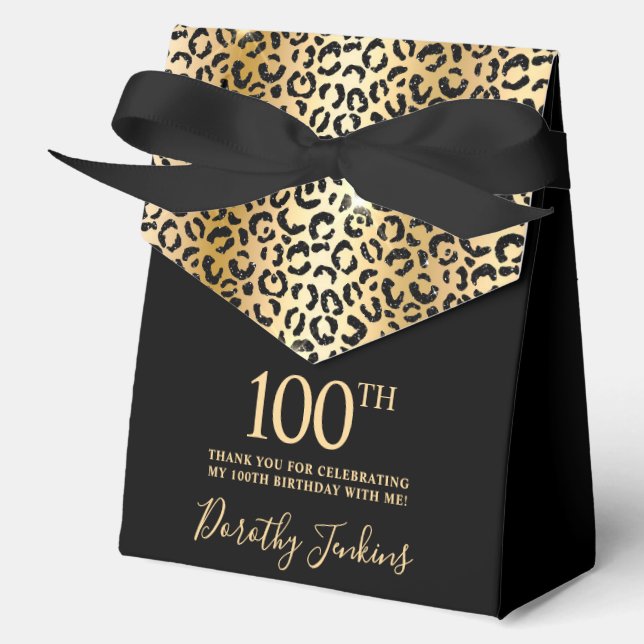 Caja Para Regalos 100th Birthday Gold Leopard Print Thank You  (Anverso)