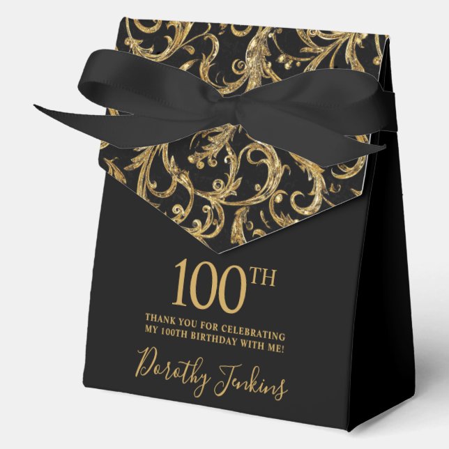Caja Para Regalos 100th Birthday Gold Swirls Thank You  (Anverso)