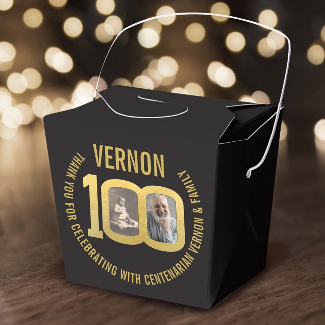 Caja Para Regalos 100th Birthday party custom photo favor black gold (Subido por el creador)