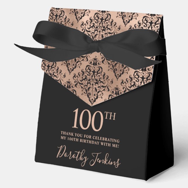 Caja Para Regalos 100th Birthday Rose Gold Damask Thank You  (Anverso)