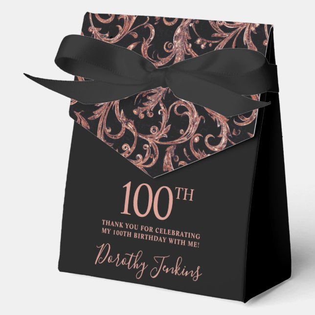 Caja Para Regalos 100th Birthday Rose Gold Swirls Thank You  (Anverso)