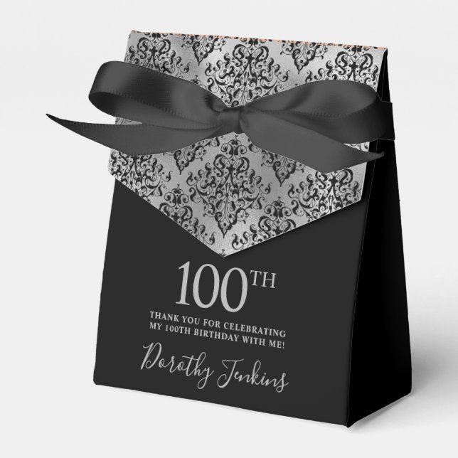Caja Para Regalos 100th Birthday Silver Damask Thank You (Front Side)
