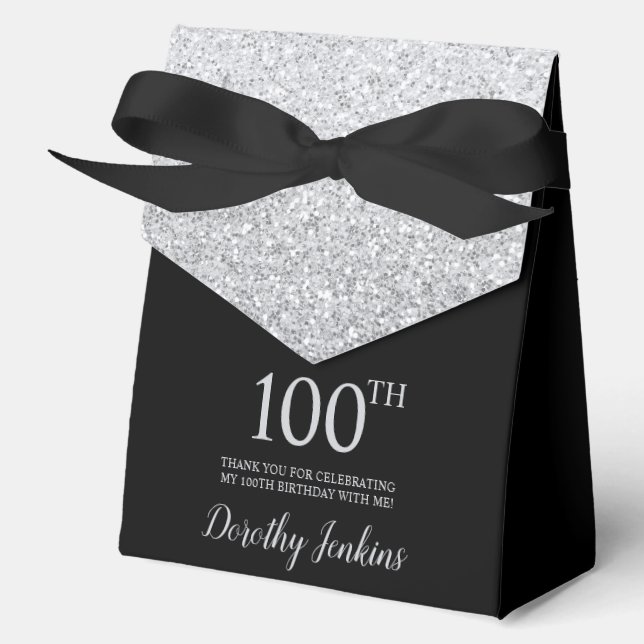 Caja Para Regalos 100th Birthday Silver Glitter Thank You (Anverso)