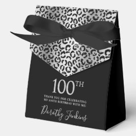 Caja Para Regalos 100th Birthday Silver Leopard Print Thank You 