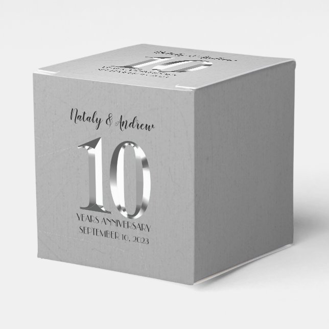 Caja Para Regalos 10° Aniversario de la Plata Metálica (Costado Anverso)