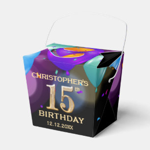 Caja Para Regalos 15.ª fiesta de cumpleaños Globos de oro y negro