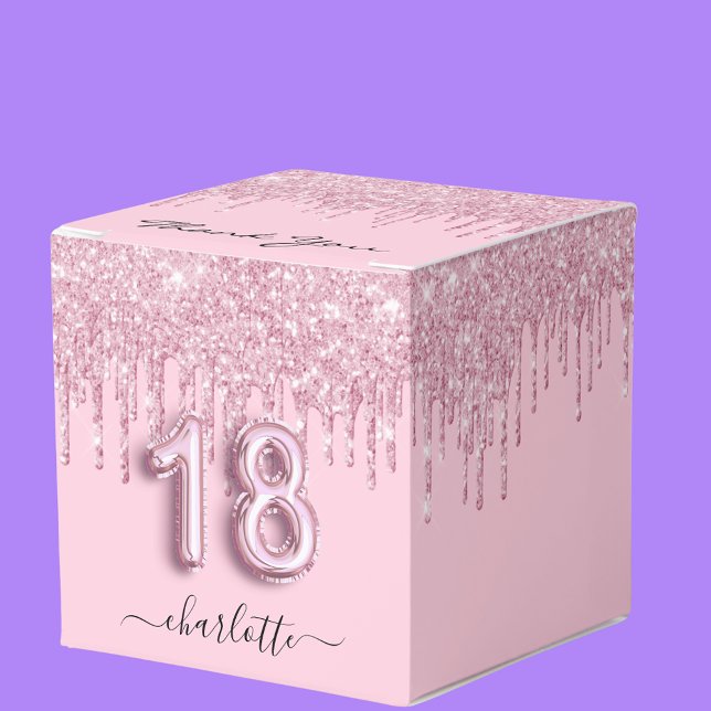 Caja Para Regalos 18 años purpurina rosa rubor gotea gracias (Subido por el creador)