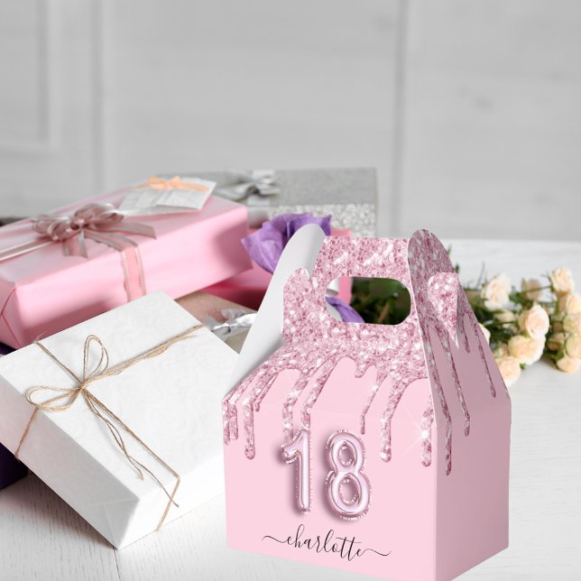 Caja Para Regalos 18 años purpurina rosa rubor gotea gracias (Subido por el creador)