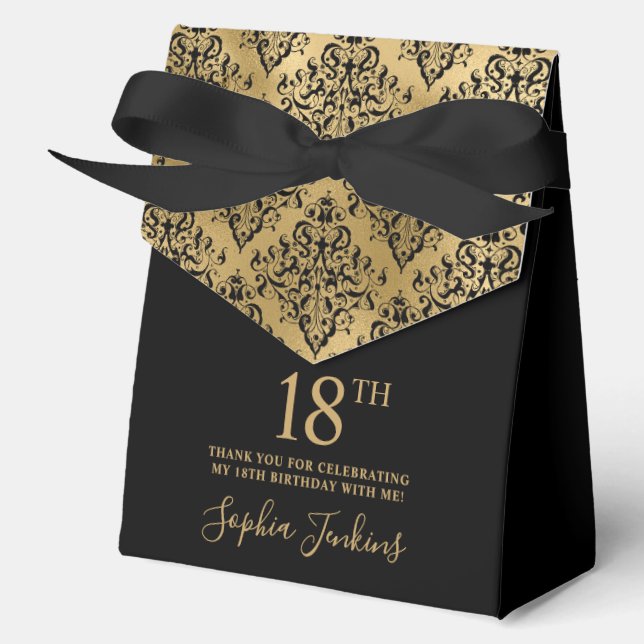 Caja Para Regalos 18th Birthday Gold Damask Thank You  (Anverso)