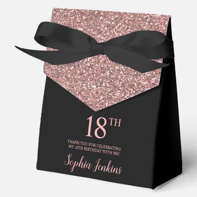 Caja Para Regalos 18th Birthday Rose Gold Glitter Thank You (Anverso)