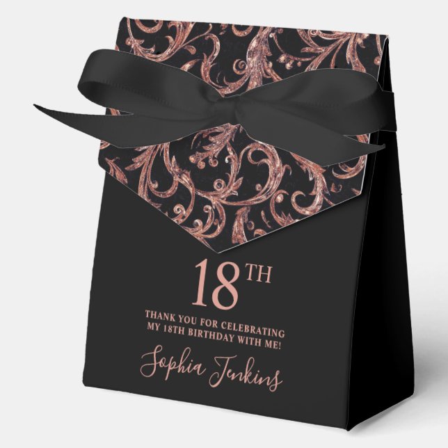 Caja Para Regalos 18th Birthday Rose Gold Swirls Thank You  (Anverso)