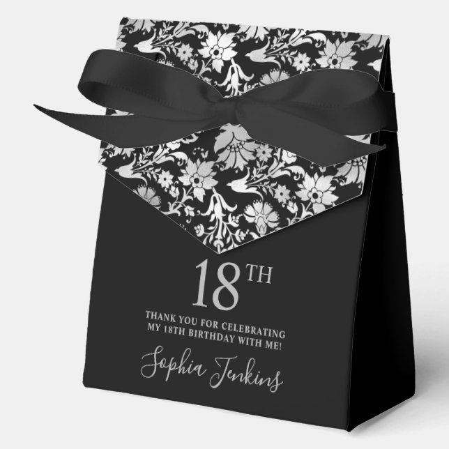 Caja Para Regalos 18th Birthday Silver Floral Thank You  (Anverso)