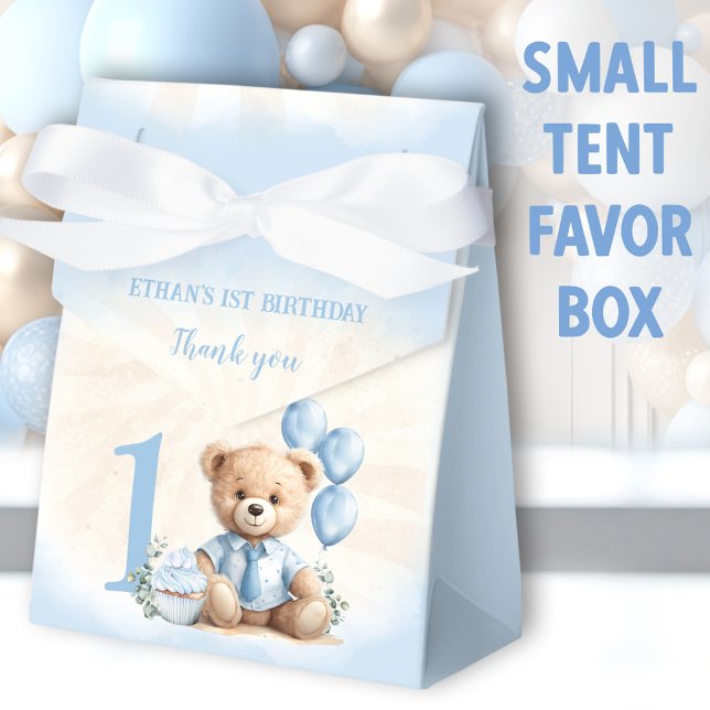 Caja Para Regalos 1.ᵉʳ Cumpleaños Azul Beige Teddy Bear Tent (Blue Bear Small Tent Favor Boxes - You can choose from 2 sizes of these tent favor boxes)
