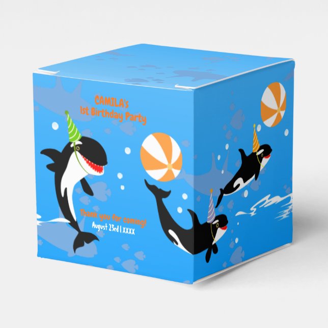 Caja Para Regalos 1.ᵉʳ cumpleaños bajo la orilla de la ballena bebé (Costado Anverso)
