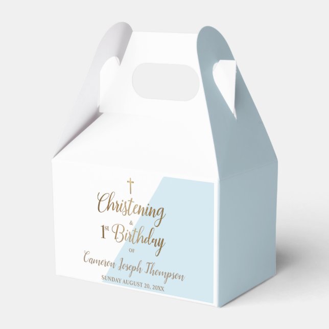 Caja Para Regalos 1.ᵉʳ cumpleaños Christening Blue baby boy Favor Bo (Reverso)