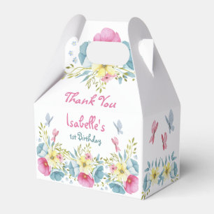 Caja Para Regalos 1.ᵉʳ cumpleaños Floral Mariposas Azules Rosadas
