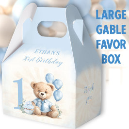 Caja Para Regalos 1.ᵉʳ cumpleaños Oso Azul Beige Número Grande Gable