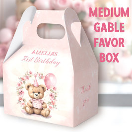 Caja Para Regalos 1.ᵉʳ Cumpleaños Rosas Rosa Rosadas Cute Oso Medio