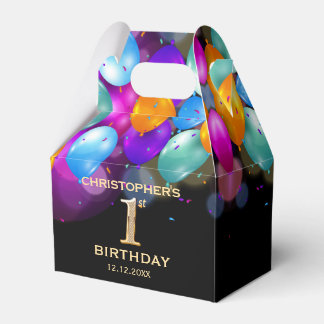 Caja Para Regalos 1.ᵉʳ Fiesta de cumpleaños Globos de oro y negro