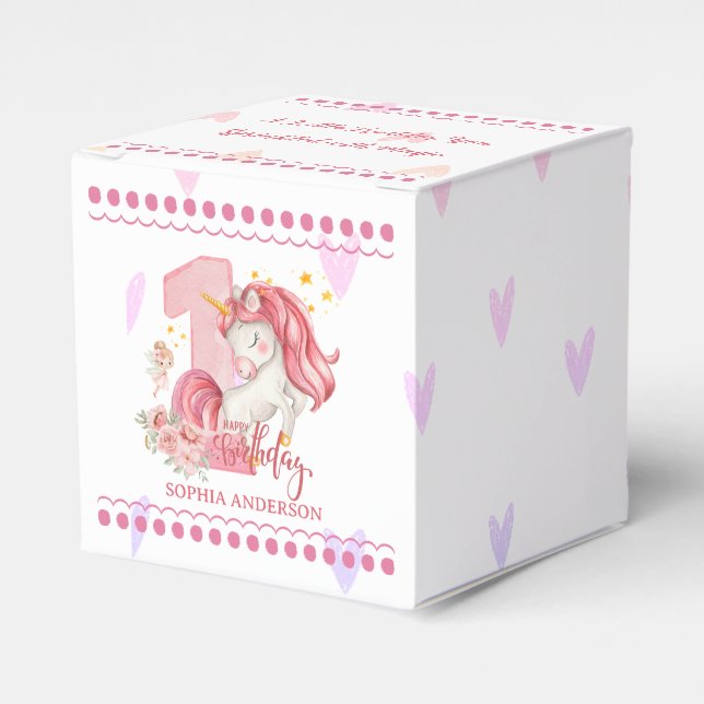 Caja Para Regalos 1st Birthday Unicorn Pink Little Girl  (Costado Anverso)