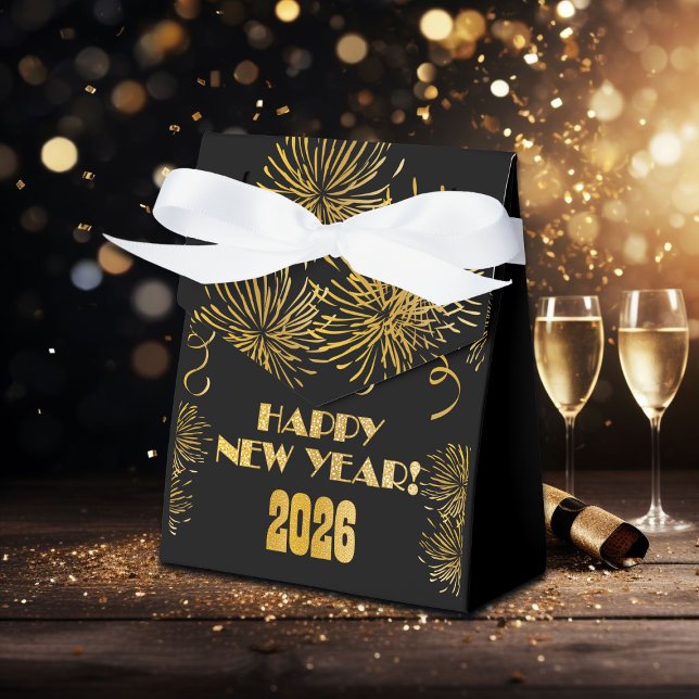 Caja Para Regalos 2026 Black Gold Glitter New Year's Eve Party  (Subido por el creador)