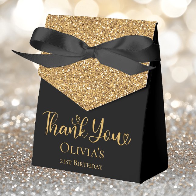 Caja Para Regalos 21ᵉʳ cumpleaños Purpurina de oro negro gracias (Subido por el creador)