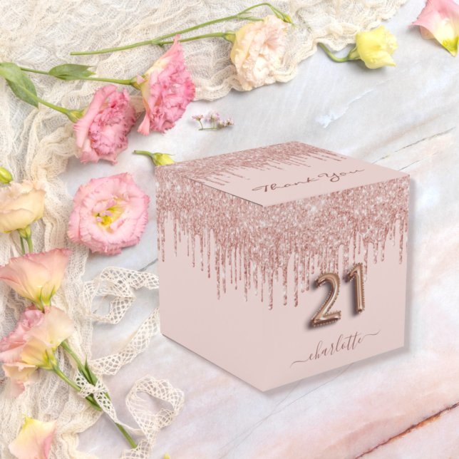 Caja Para Regalos 21 años purpurina de oro rosa rosado gracias (Subido por el creador)