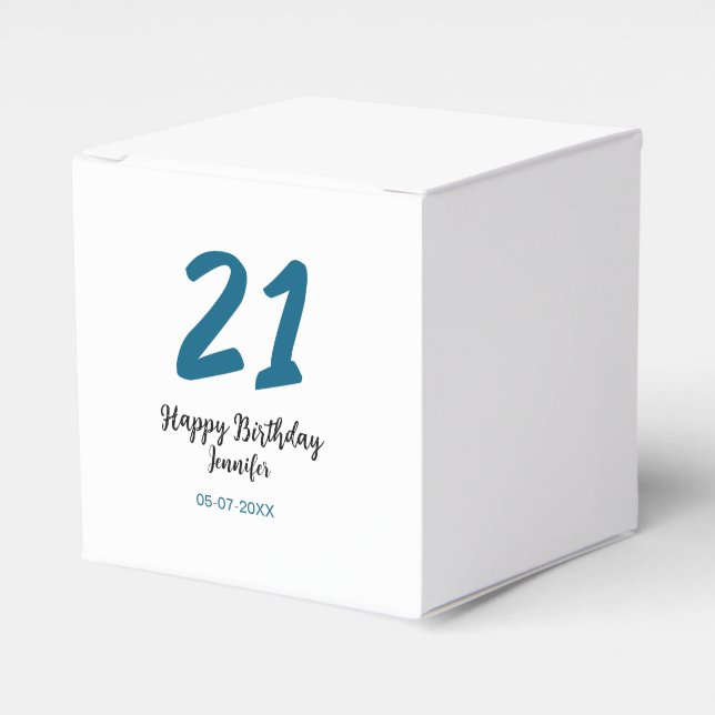 Caja Para Regalos 21 cumpleaños negrita letra azul simple mínimo (Costado Anverso)