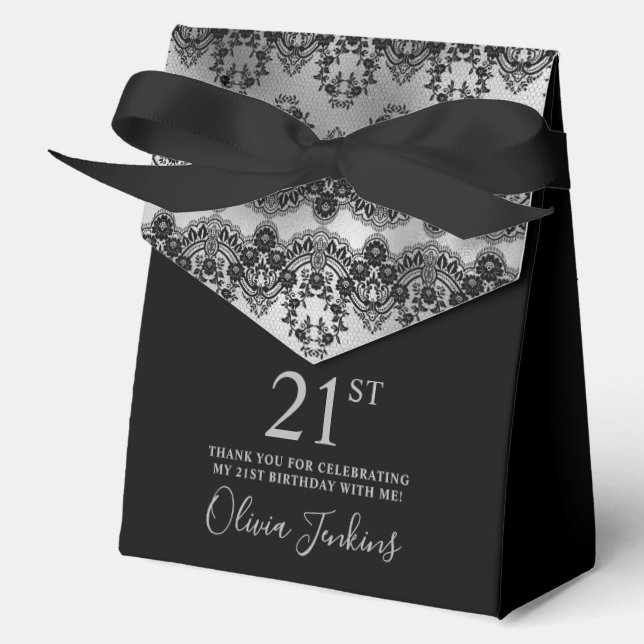 Caja Para Regalos 21st Birthday Elegant Silver Lace Thank You (Anverso)