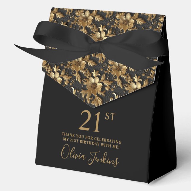 Caja Para Regalos 21st Birthday Gold Floral Thank You  (Anverso)