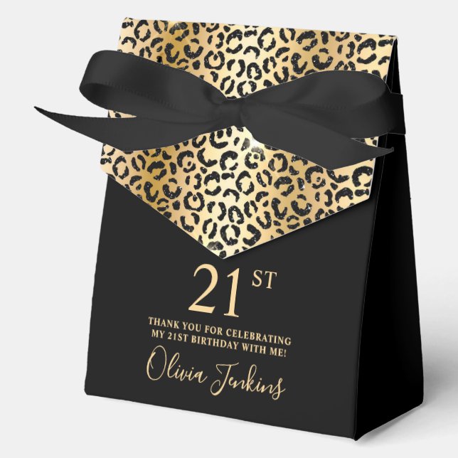 Caja Para Regalos 21st Birthday Gold Leopard Print Thank You  (Anverso)