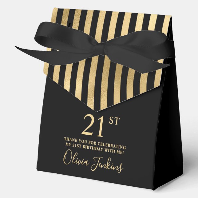 Caja Para Regalos 21st Birthday Gold Striped Thank You  (Anverso)