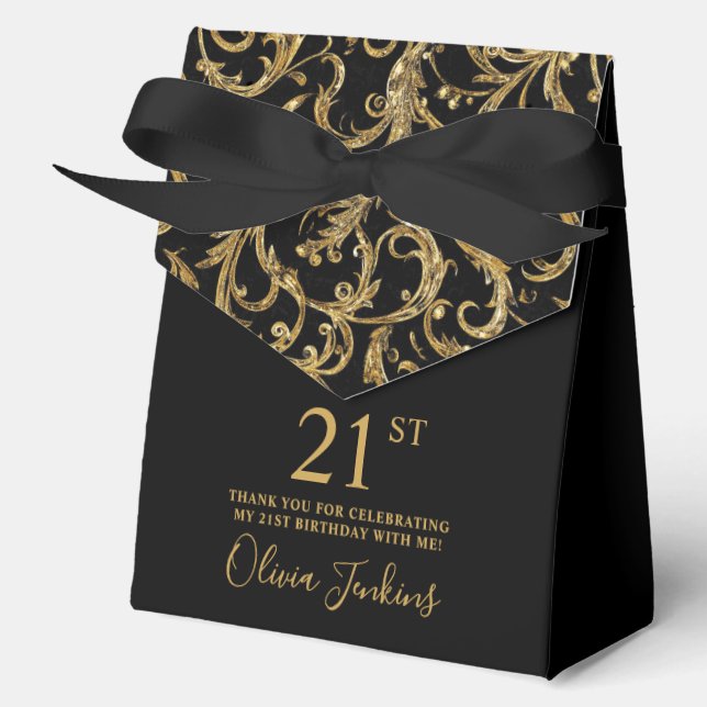 Caja Para Regalos 21st Birthday Gold Swirls Thank You  (Anverso)