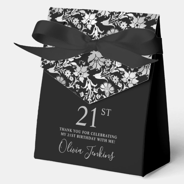 Caja Para Regalos 21st Birthday Silver Floral Thank You  (Anverso)
